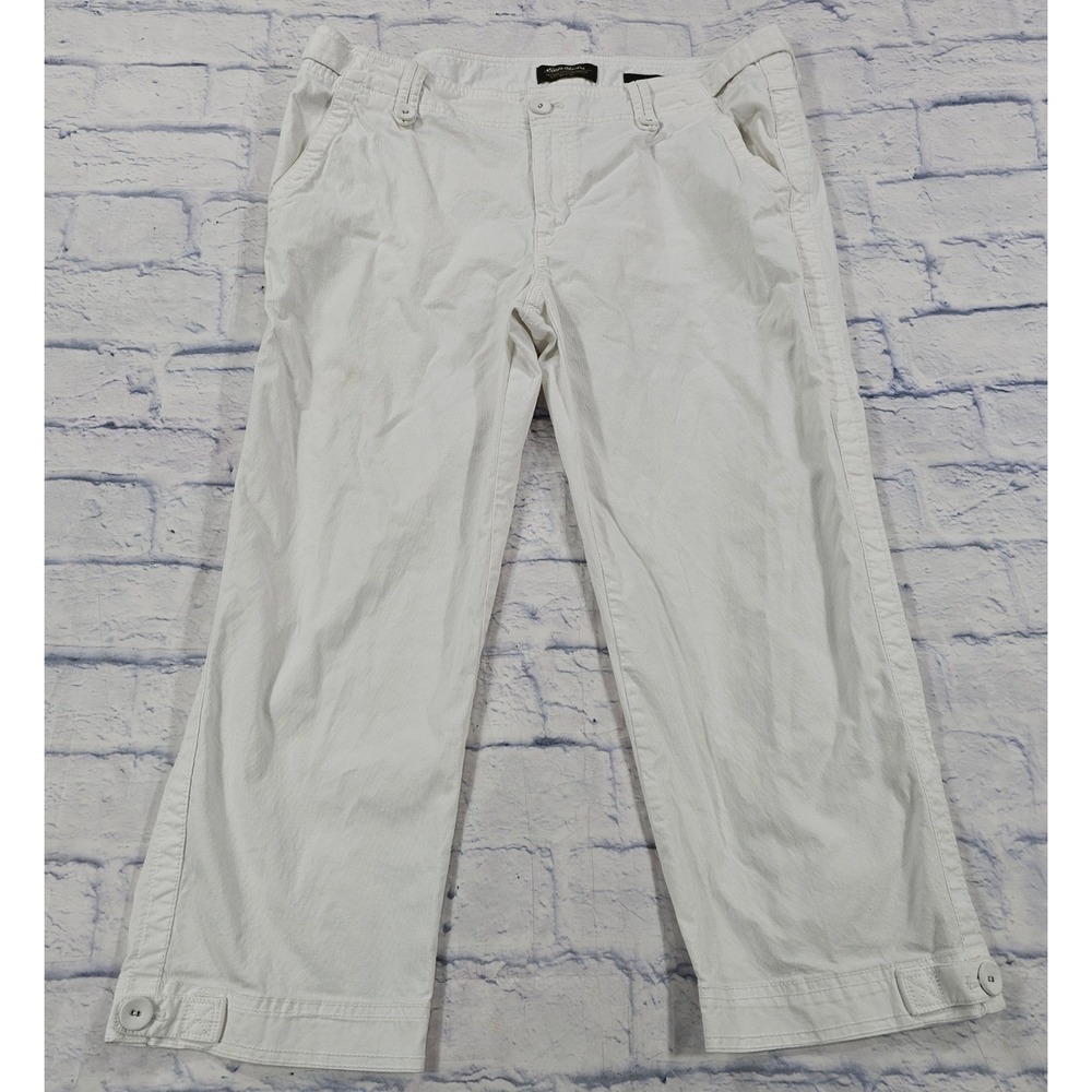 Eddie Bauer Crop Pants Womens 14 White Corduroy Shaw Straight Leg Button Tab Hem